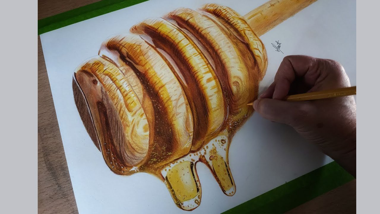 Cómo dibujar MIEL/ HIPERREALISMO con LÁPICES DE COLORES y PAN PASTEL