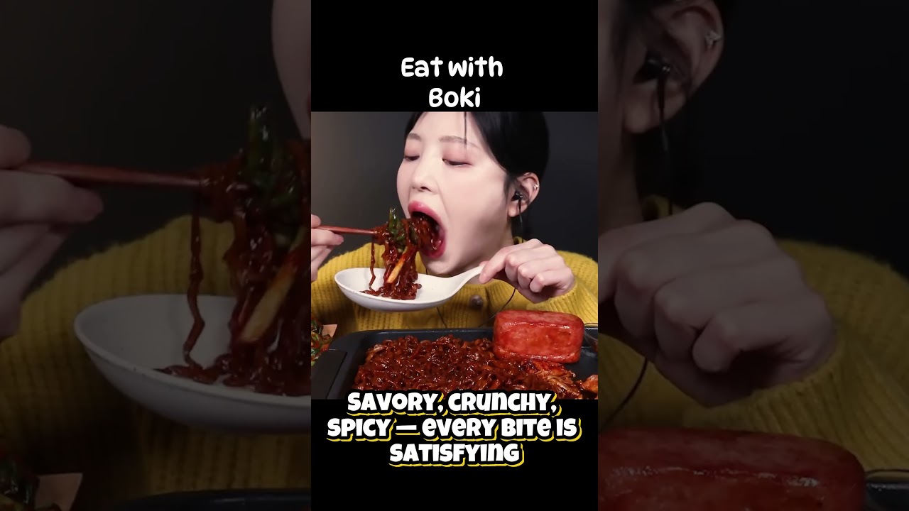 ASMR MUKBANG Black Bean Noodles, Kimchi & Dumplings 