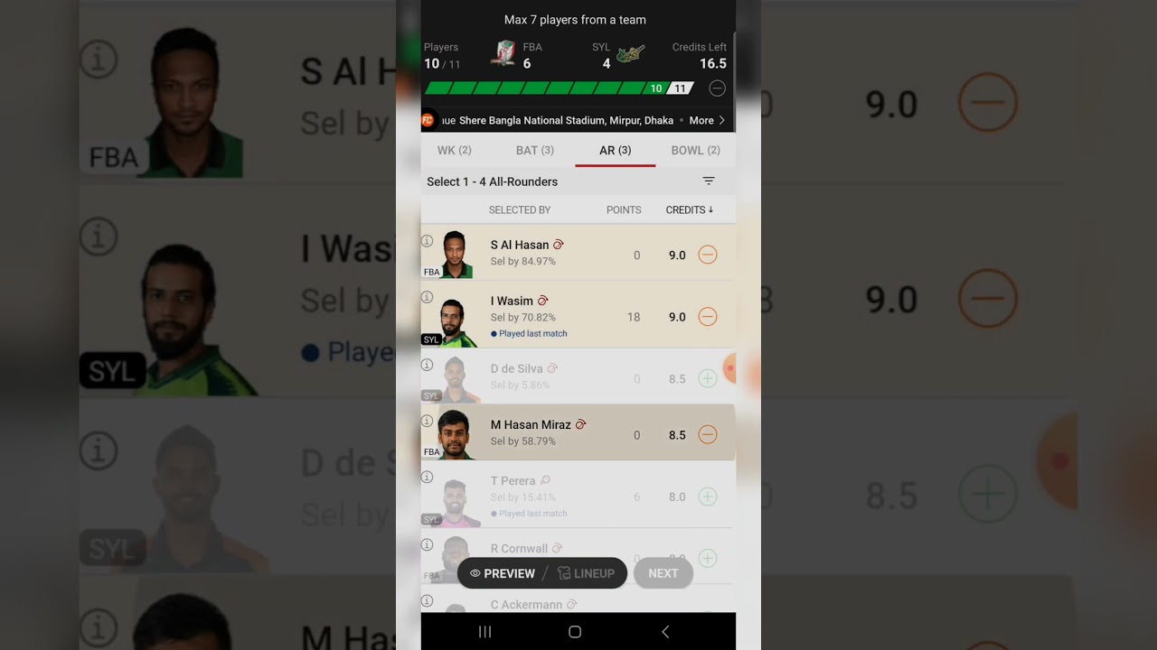 Dream11 BPL FBA vs SYL