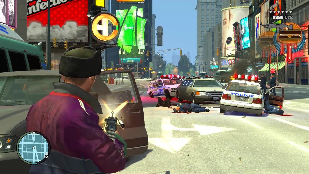 GTA 4 - NIKO - SHOOTOUT AT MUSEUM - FIGHT WITH DINOSAUR + SIX STARS