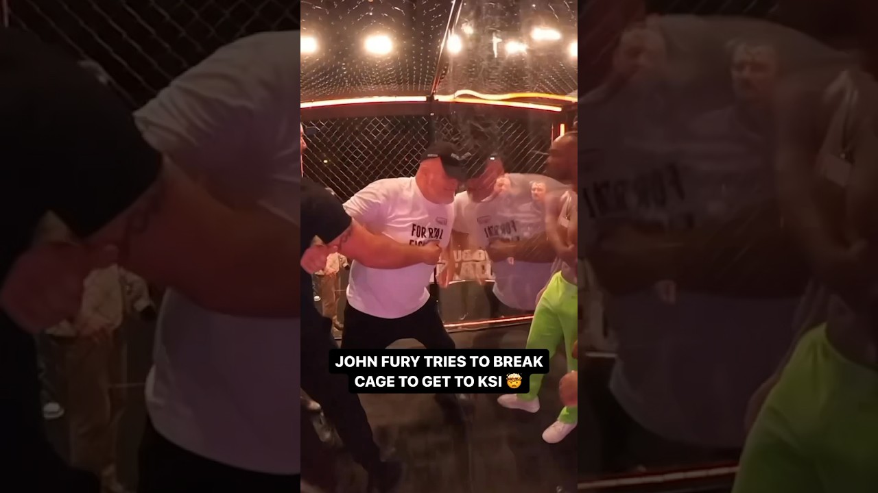John Fury tries to BREAK cage to get to KSI! 🤯 #misfitsboxing #boxing #fury