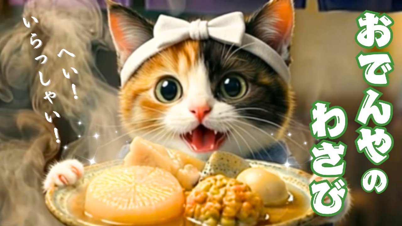 【三毛猫わさび】冷え込む夜はおでん作り！🍢 屋台で大根、たまご、牛すじ！