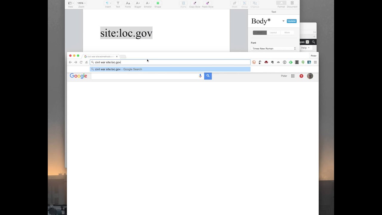 Focusing your search using a search operator. [site:loc.gov]