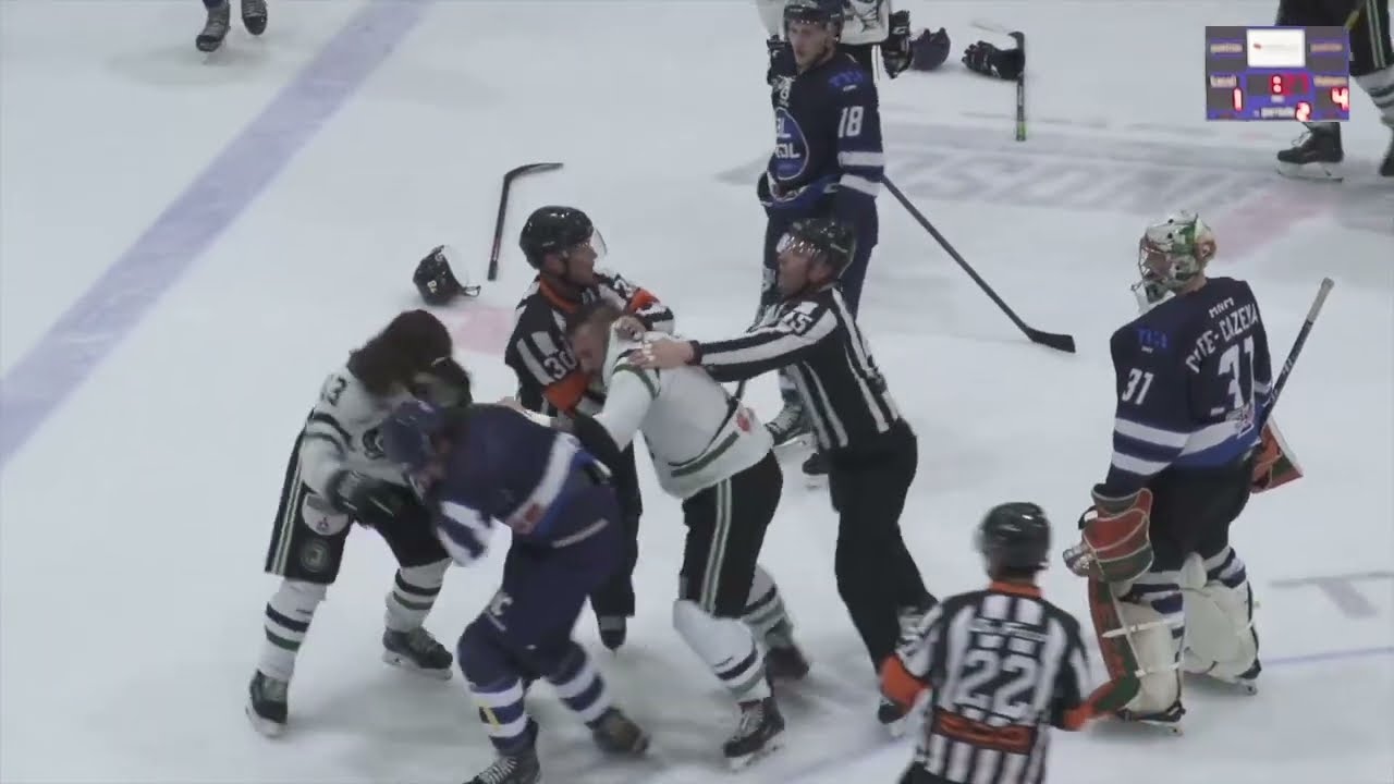 Simon Chevrier hits Christian Ouellet hard & Hubert Poulin comes off the bench to fight! - 24-03-23