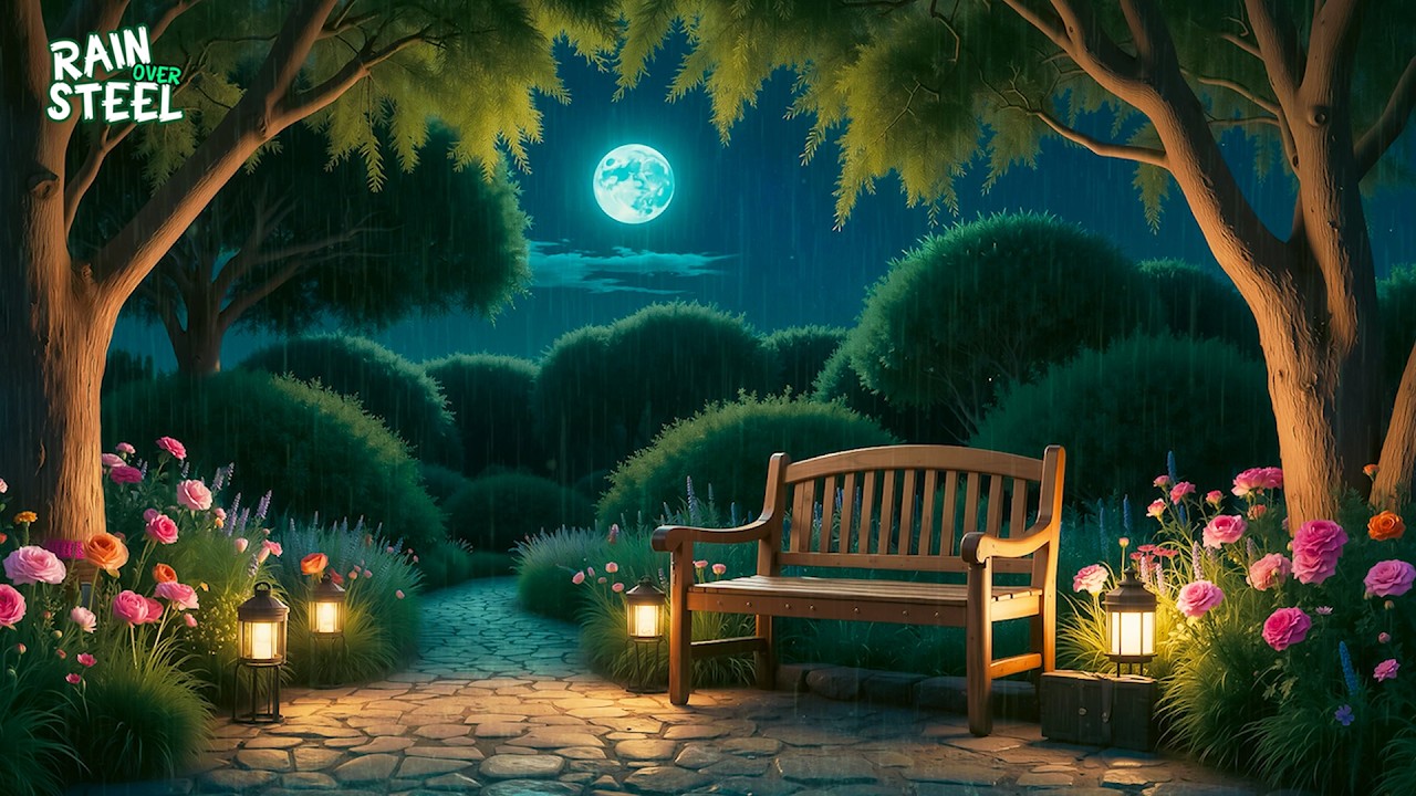 Rain Sounds in a Tranquil Park | Dark Night Ambience for Deep Sleep & Relaxation
