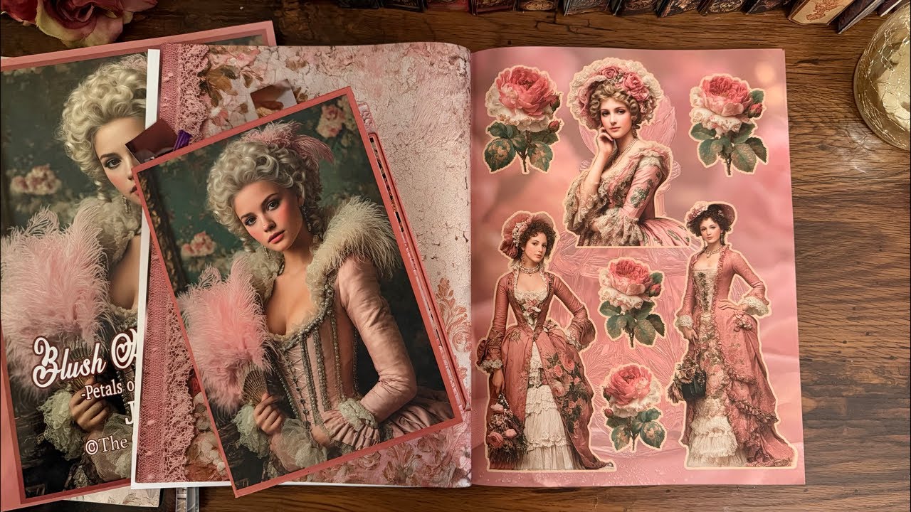 Collage with me - decorating vintage journal - blush rococo dreams