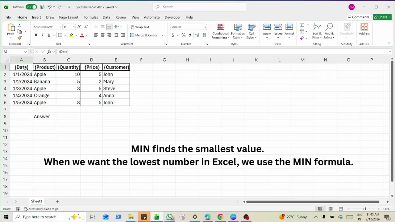 👉 How to Use MIN Formula in Excel | Beginner Friendly Tutorial
