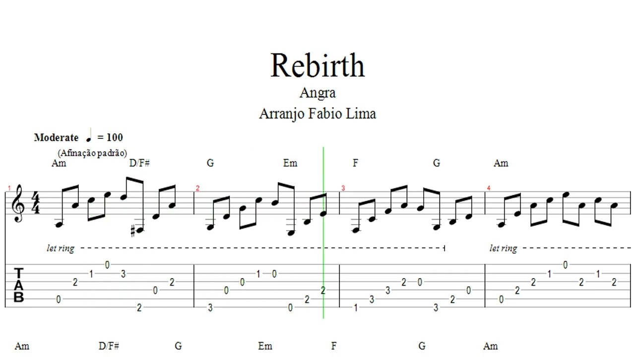 Fabio Lima ''Rebirth'' (Angra, fingerstyle) - Tab
