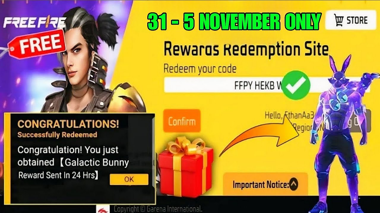 FREE FIRE REDEEM CODE TODAY 3 NOVEMBER|FF REWARDS REDEEM CODE | FF REDEEM CODE TODAY 3 NOVEMBER