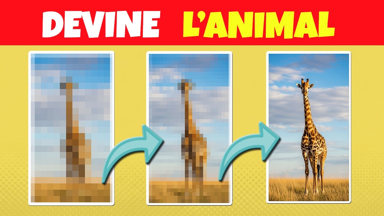 Devine les 10 animaux de la savane qui apparaissent ! Quiz Animaux pixel‑reveal 🦁