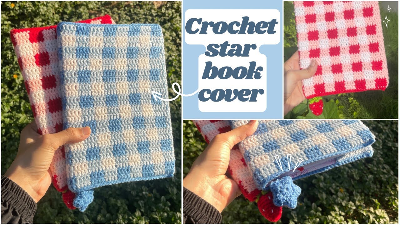Crochet book cover 🍓| Crochet book sleeve | Easy book cover tutorial ⛅🫧🩵✨| No music ❌