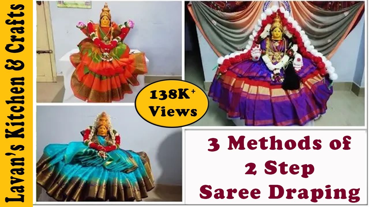 Varalakshmi pooja decoration ideas l 3 Methods of 2 Step Saree draping for Varalakshmi