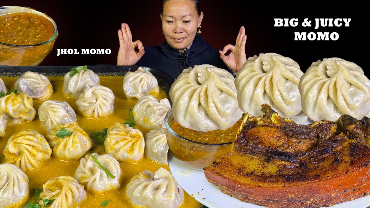 BIG AND 😮 JUICY MOMO | BUFFALO JHOL MOMO WITH 🔥PORK BELLY AND SPICY CHUTNEY | Mukbang Nabina