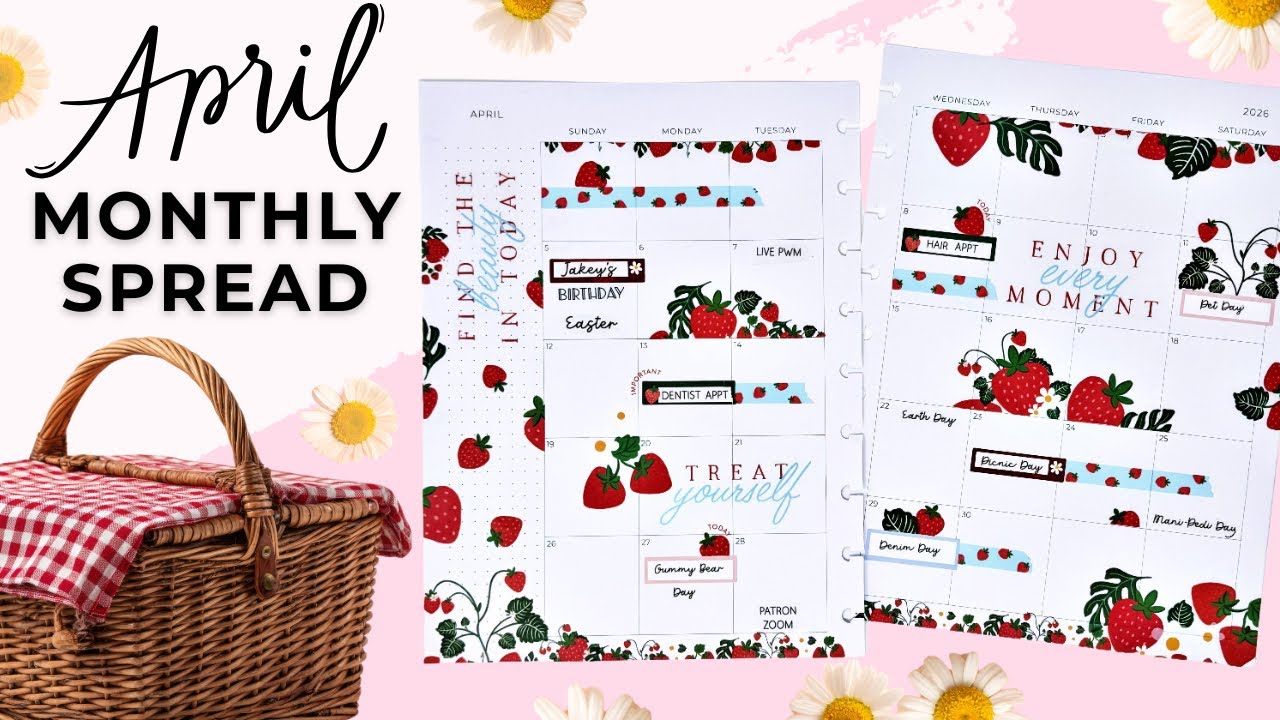 ПЛАНИРУЙТЕ ВМЕСТЕ СО МНОЙ | ЕЖЕМЕСЯЧНЫЙ КЛУБНИЧНЫЙ ПИКНИК НА АПРЕЛЬ | HAPPY PLANNER