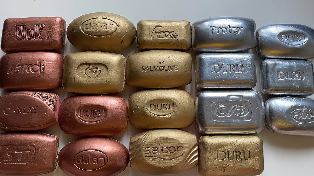 ASMR cutting of dry dyed soap