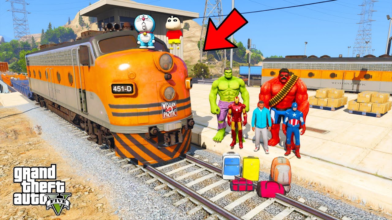 Franklin And Shinchan Start A Train Journey with His friends or Adventure in Waterfall in GTA V