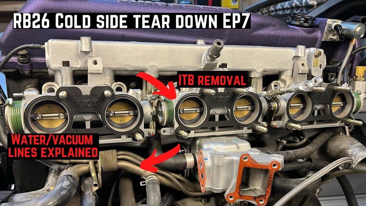 Nissan Skyline GTR RB26, переделанный в США, снятие комплекта ITB, трубопроводов охлаждающей жидк...