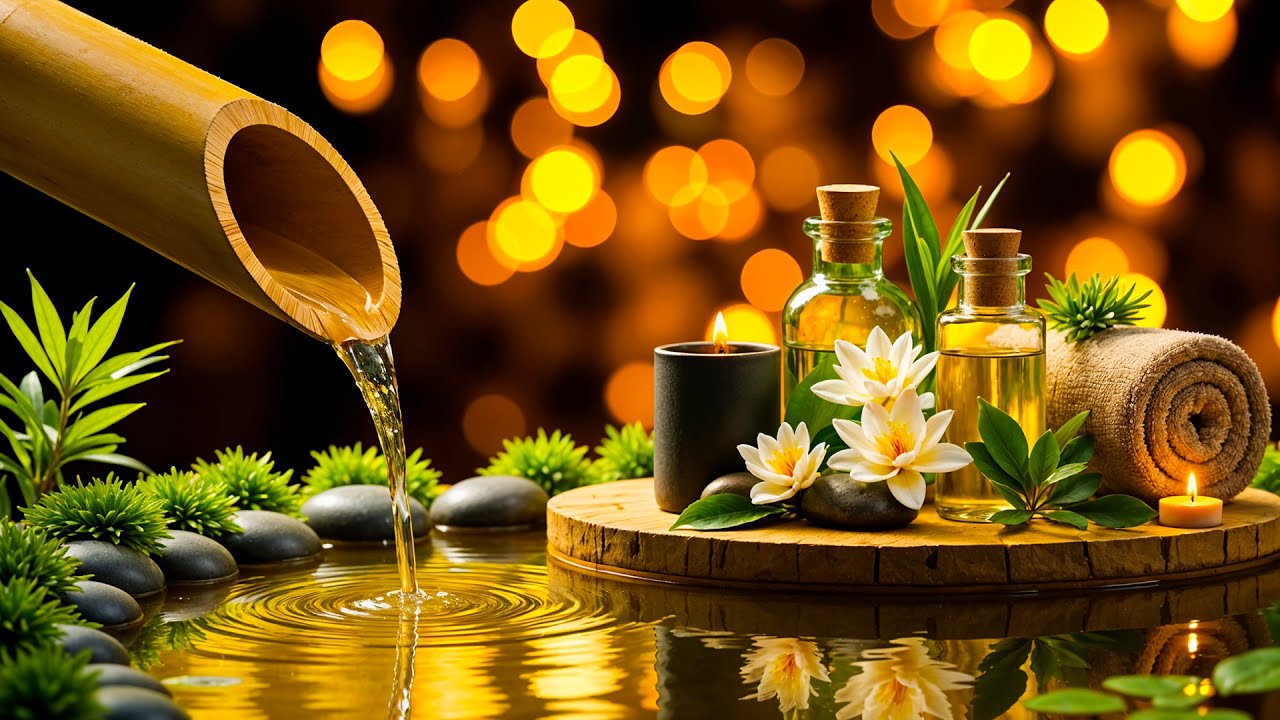 Soothing Spa Piano Music 🌿 Relaxing Sleep Music 😴 & Nature Sounds, Bamboo Water Fountain, Calm Music