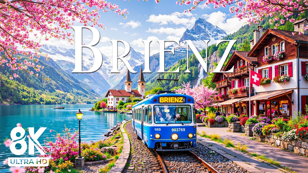 Brienz in Spring 8K 🌷 Turquoise Lake Views & Blossoming Lakeside Beauty