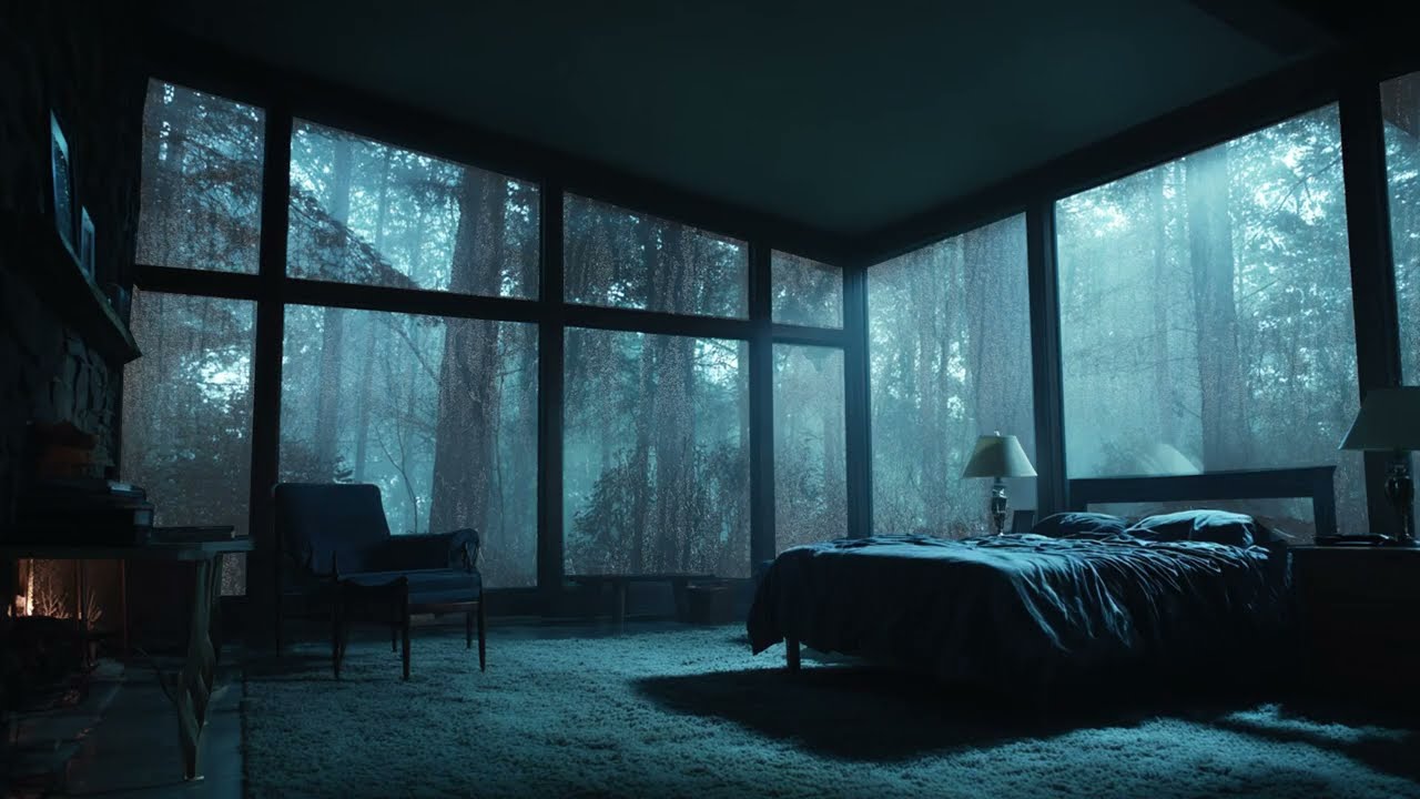 Forest Bedroom Rain on Window - Cozy Rainstorm Ambience for Sleeping, Study and Relaxing