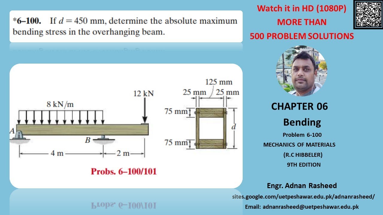 6-100 Determine absolute maximum bending stress in overhanging beam | Mech of materials rc Hibbeler