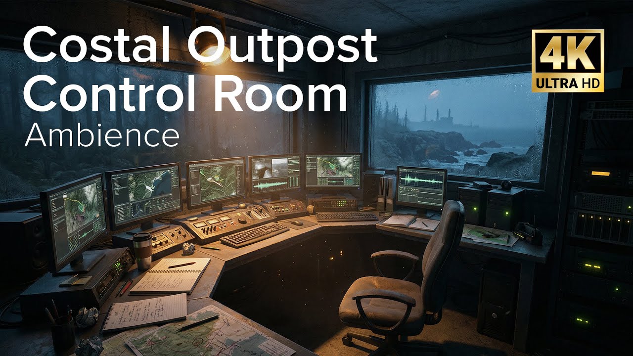 Isolated Coastal Outpost Control Room | Dark Ambient Focus & Surveillance Atmosphere