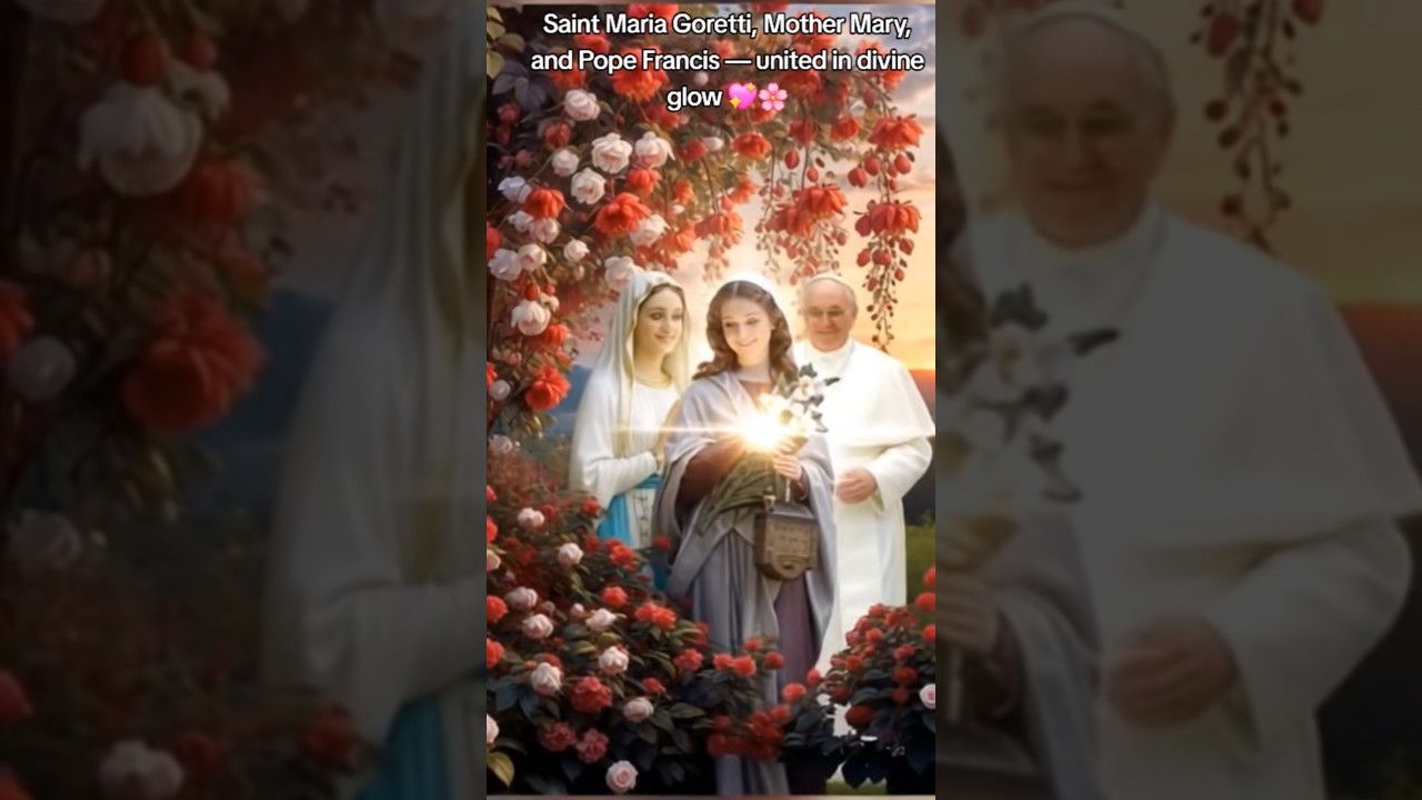 🕊✝️Saint Maria Goretti, Mother Mary, and Pope Francis &mdash; united in divine glow 💖🌸✝️🕊