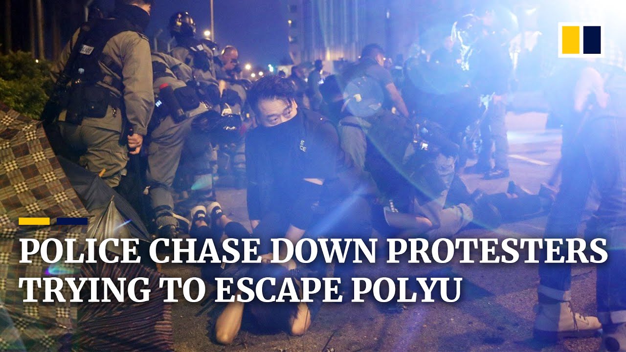Hong Kong police chase down protesters trying to escape from Polytechnic University