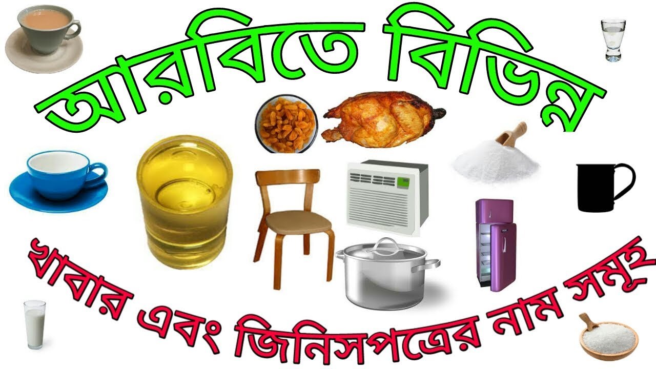আরবিতে বিভিন্ন খাবার এবং জিনিসপত্রের নাম সমূহ।Arabic to bangla tutorial. The aral LTD.