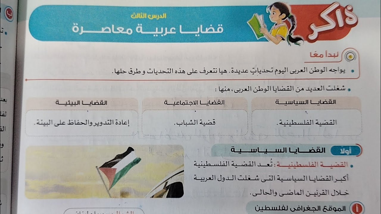شرح درس قضايا عربية معاصرة من كتاب الاضواء دراسات ستة ابتدائي ترم ثاني 2026