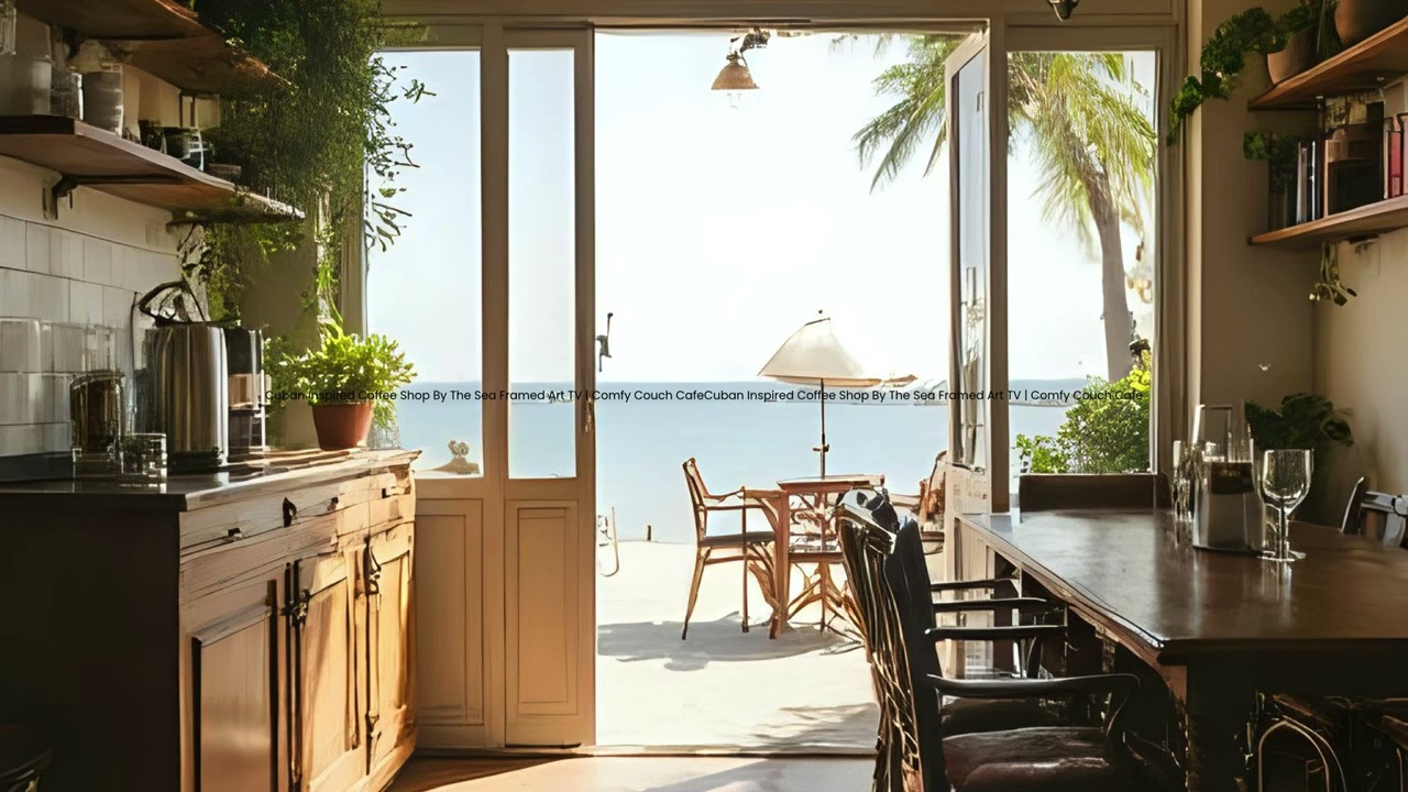 Cuban Coffee Shop By The Sea | 2 Hours Framed Painting | TV Wallpaper | 4K TV Art Screensaver