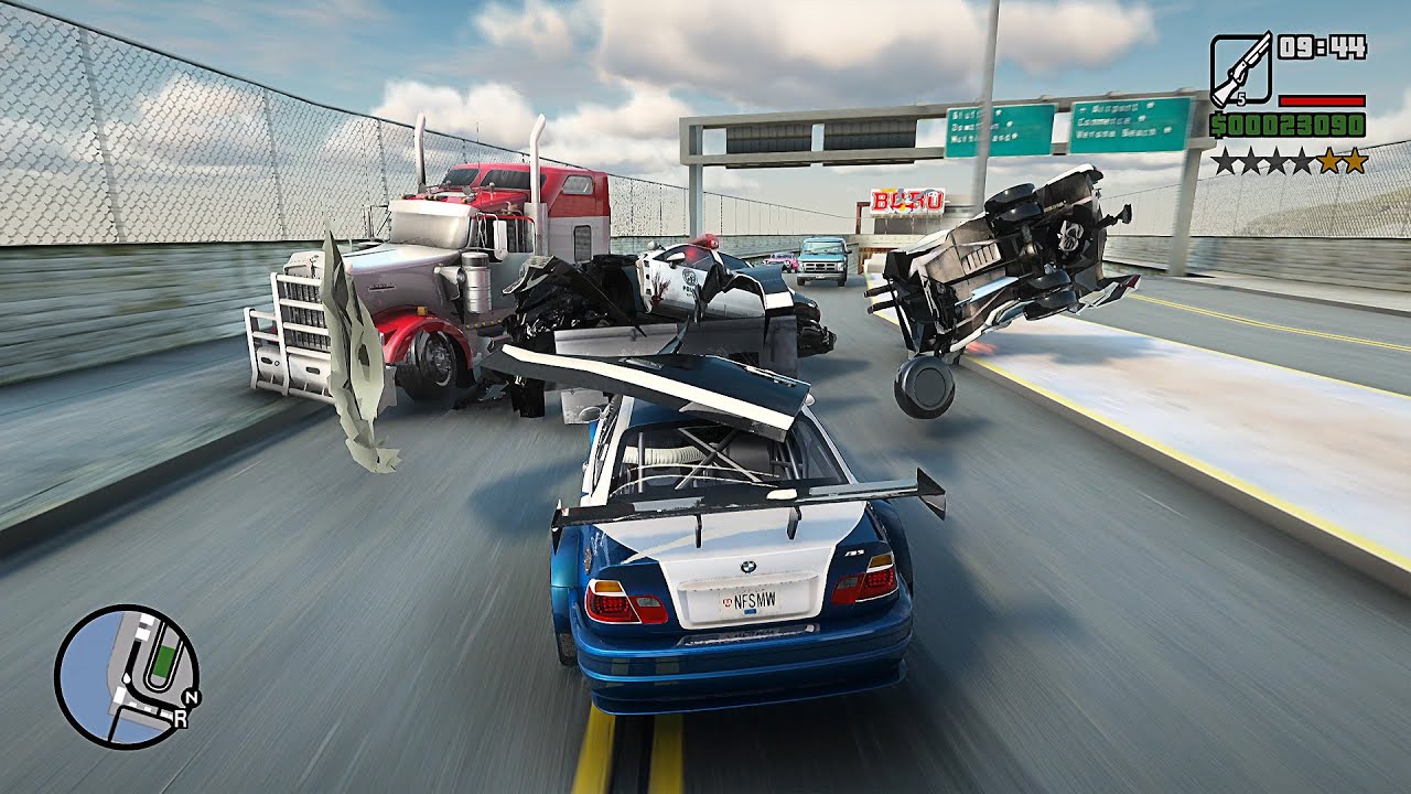 GTA SA Realistic Vehicle Deformation - Crazy BMW M3 GTR Crashes Ep.20