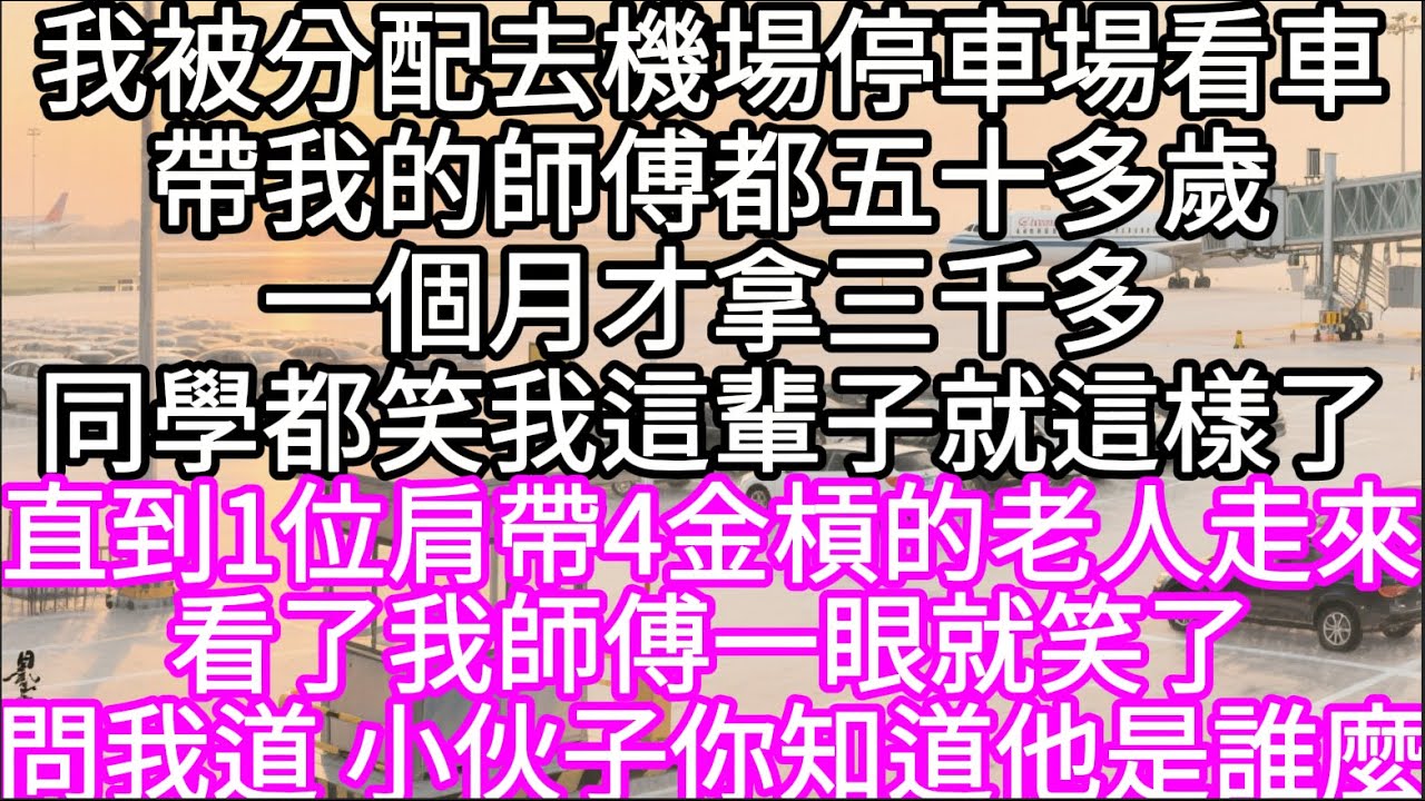 畢業後我被分去機場停車場看車帶我的師傅五十多歲一個月才拿三千出頭同學都說我這輩子完了直到一位肩帶四道金槓的老人走來看了我師傅一眼就笑了#心書時光 #為人處事 #生活經驗 #情感故事 #唯美频道 #爽文