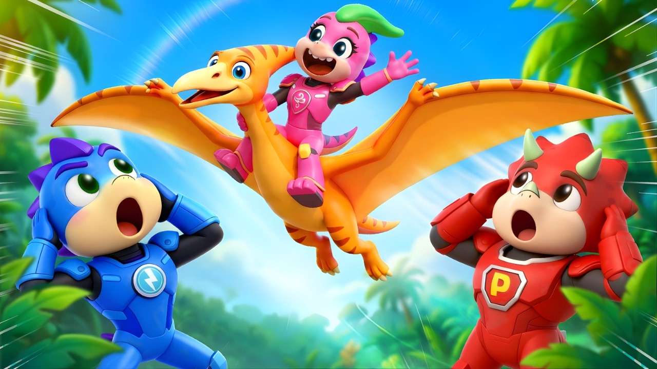 FLORA Rescue Flying Dinosaur! What's PYRO & BOLT Next Move? | Dino Action Animation | DinoCrew