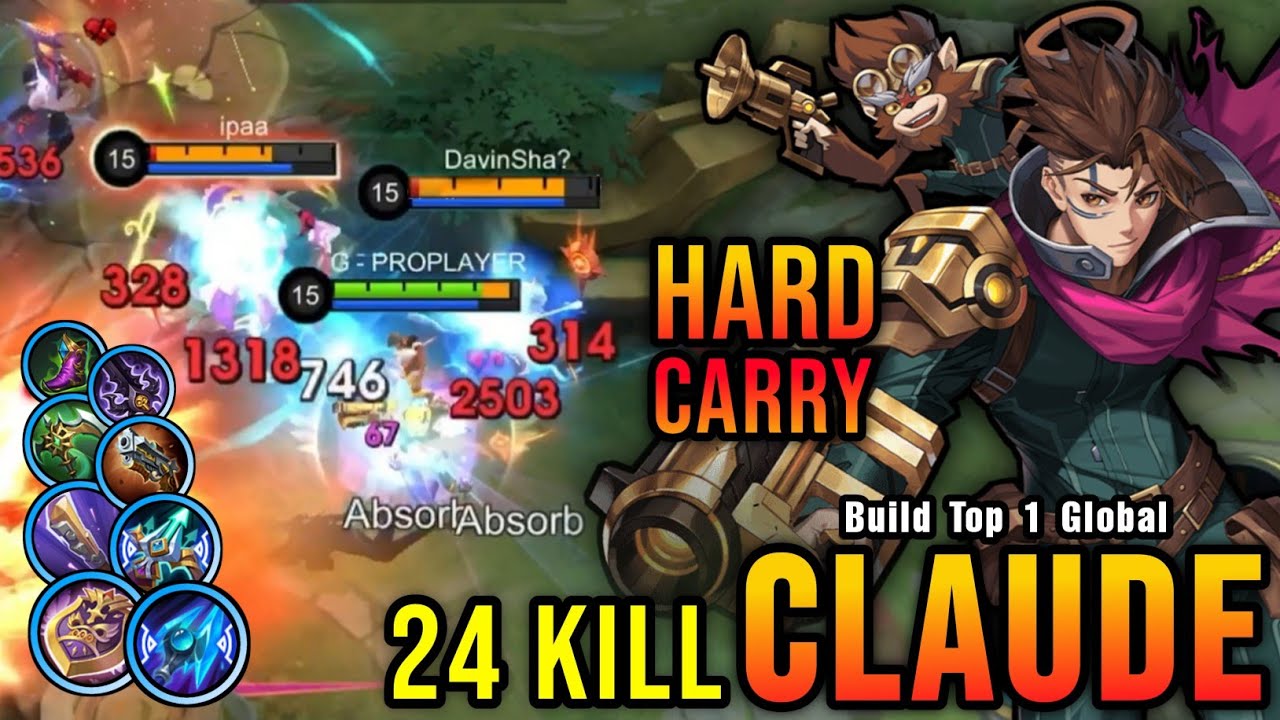24 Kills!! Super Hard Carry Claude MVP 16.5 Points!! - Build Top 1 Global Claude ~ MLBB