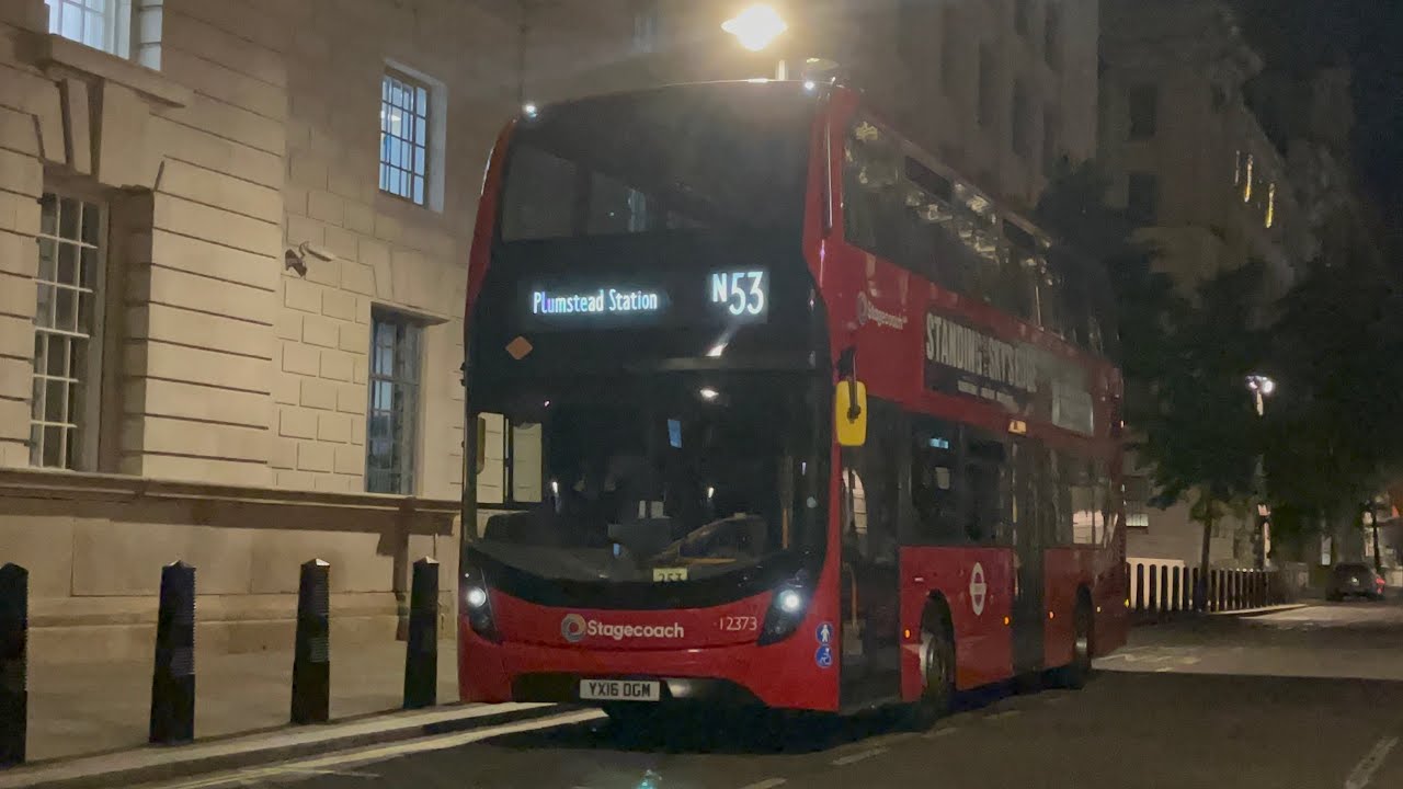 FRV. Stagecoach London Route N53. Whitehall, Horse Guards - Plumstead Station. 12373 (YX16 OGM)