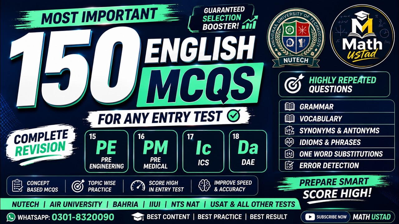 150 Expected English MCQs for NUTECH | Complete Grammar & Vocabulary Revision