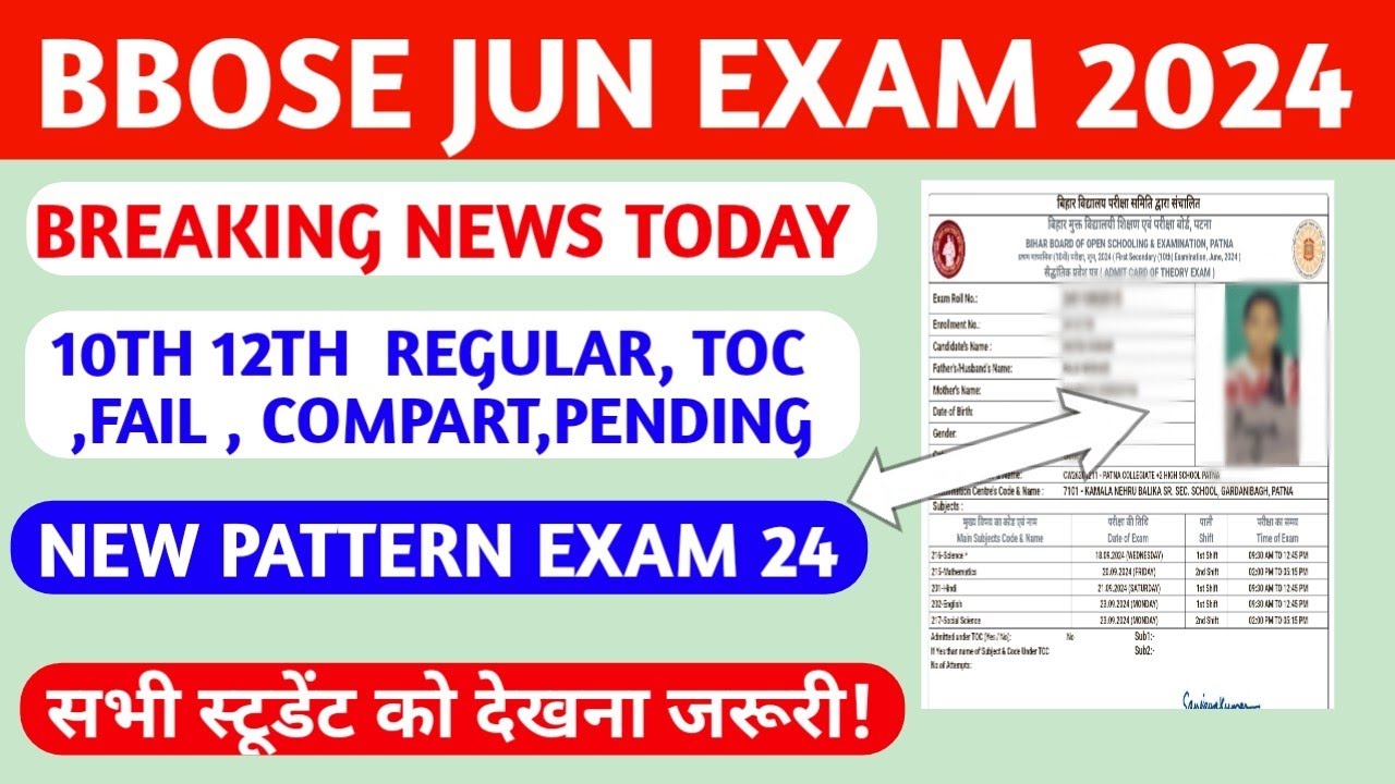 BBOSE JUN EXAM 2024 - 10T 12TH FRESHER TOC FAIL COMPART EXAM NOTICE & ADMIT CARD| BBOSE LATEST NEWS