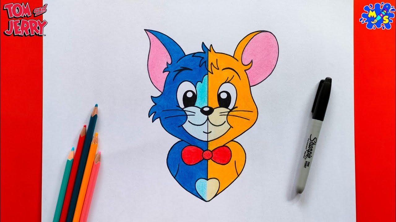 Tom and Jerry Drawing || How to Draw Tom and Jerry Half Face Easy Step by Step
