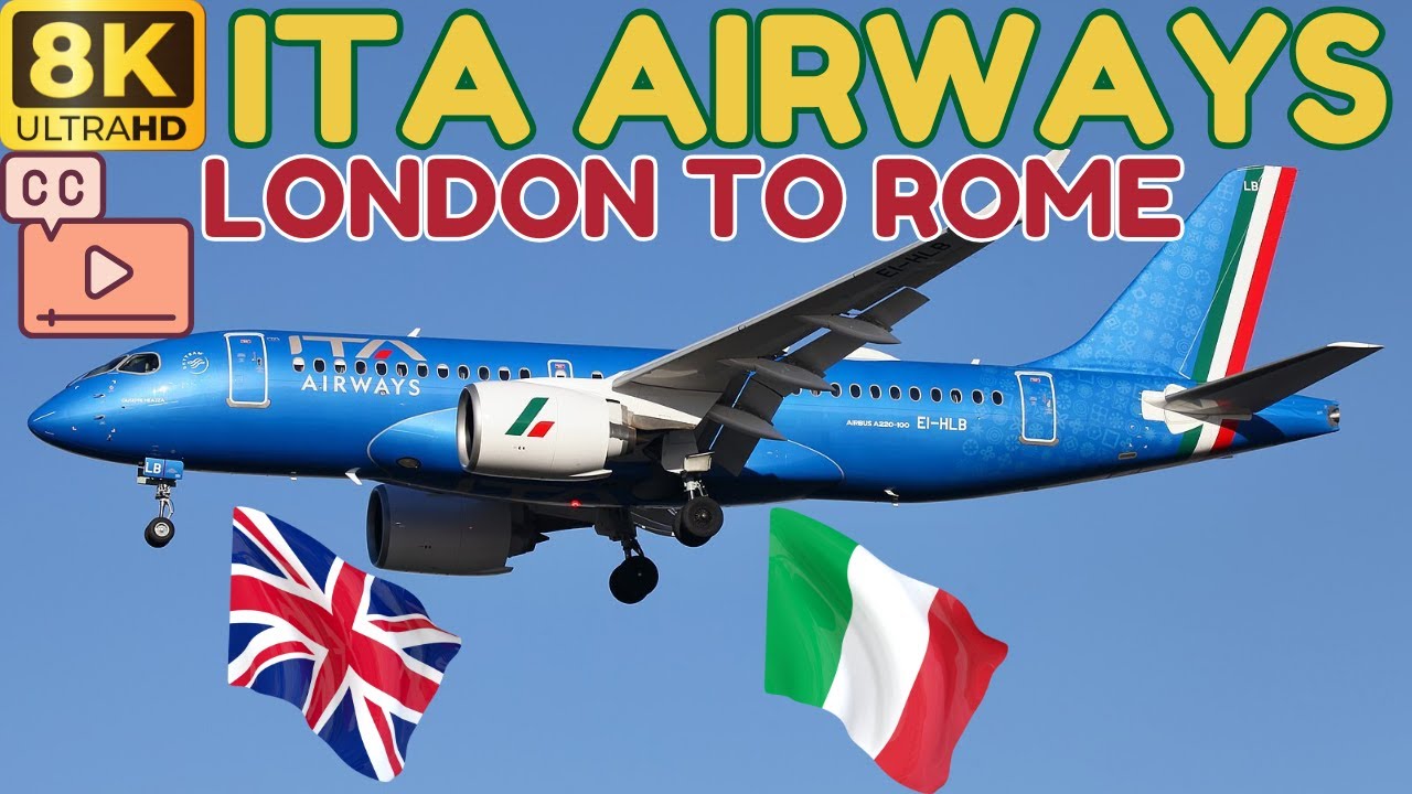 【8K】ITA Airways: Airbus A220-100 — из Лондона (LCY) в Рим (FCO) в Эконом-классе! (Субтитры)