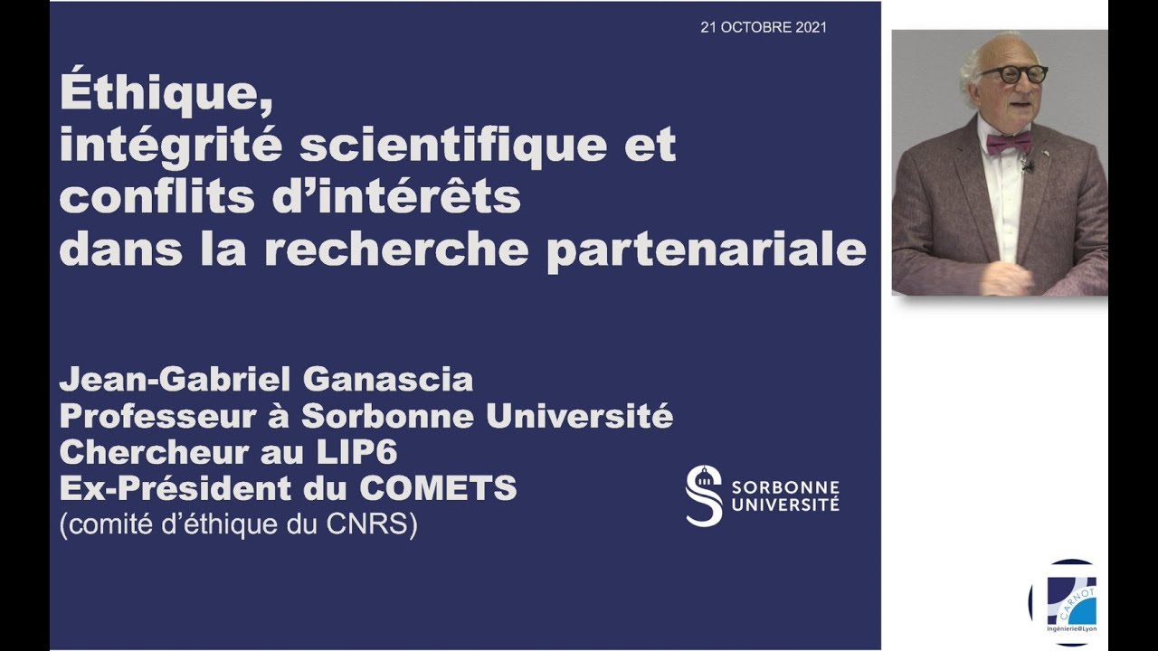 éthique, intégrité scientifique, conflits d’intérêts dans la recherche partenariale JG GANASCIA CNRS