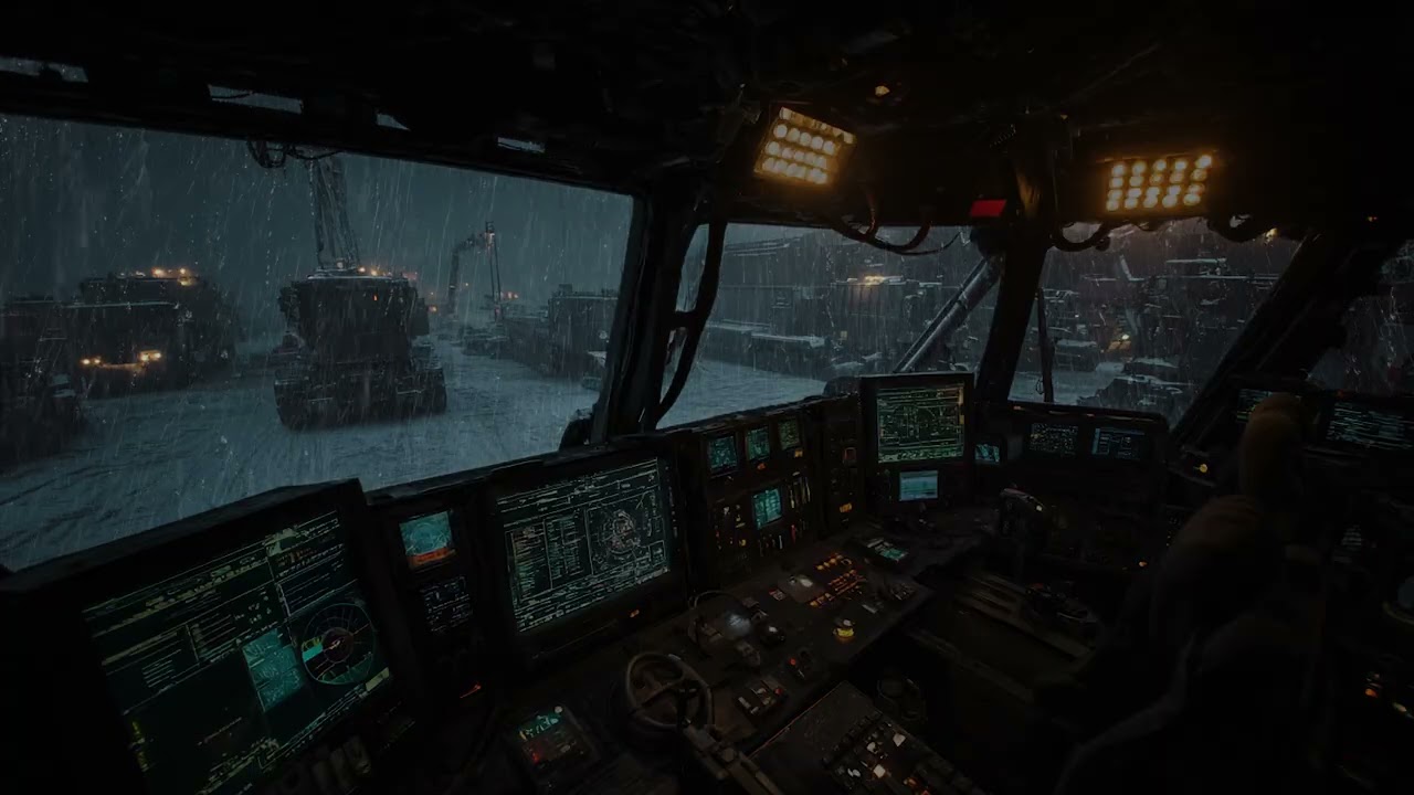 Futuristic Storm Cockpit with Rain and Thunder Sounds for Focus, Calm, and Sci-Fi Night Immersion