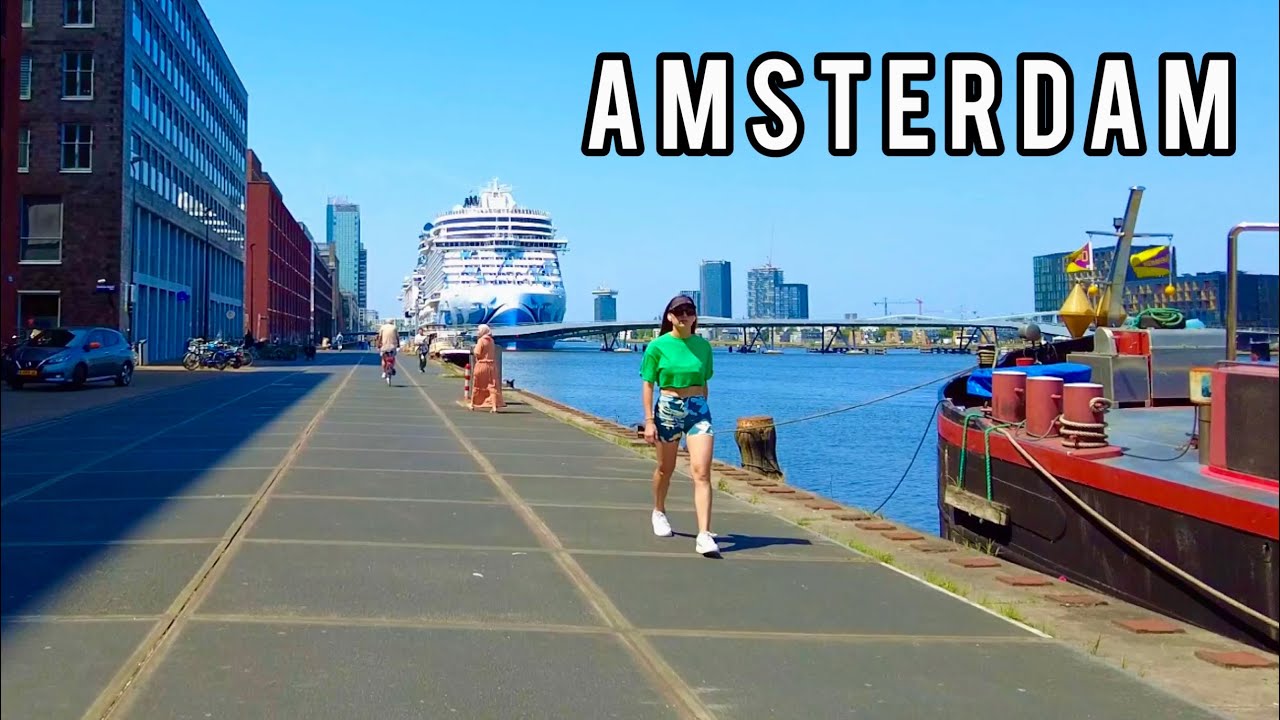 🇳🇱 Walking in Amsterdam, Netherlands 4K KNSM Island, Cruise Ships, Modern Neighborhood