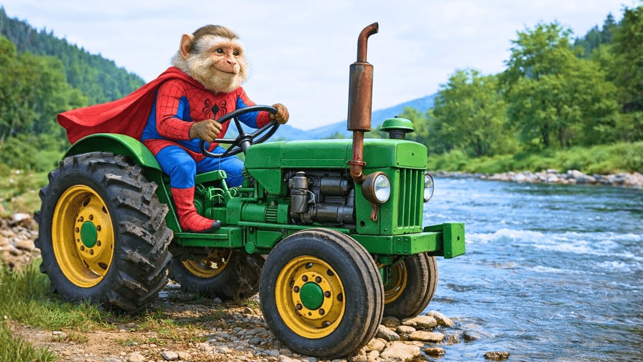 Monkey Bonzi’s Funny Tractor Adventure! 🚜🐒 Building a Swimming Pool to Help a Happy Otter 🦦🏊‍♂️