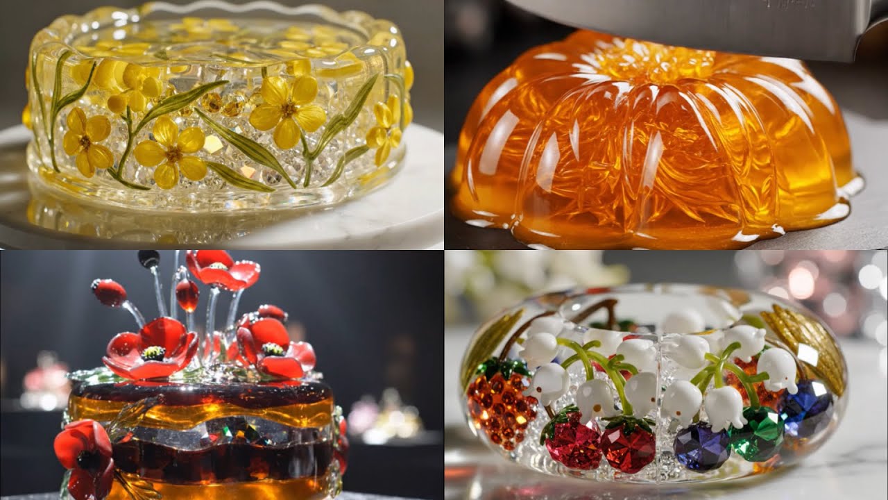 透明な美しさに心奪われる…🌷花スイーツASMRまとめ｜Mesmerizing Glass Flower Dessert Cuts💎