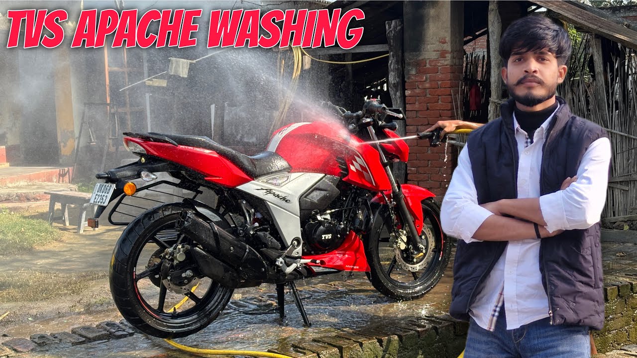 TVS apache washing after heavy rain ⛈️ #viral #trending #apache #washing #viralvideo 