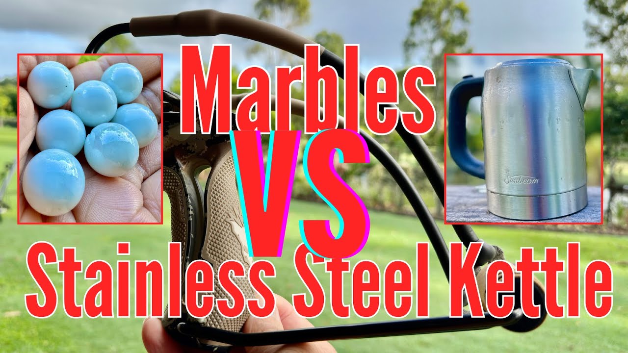 Glass Marbles vs Stainless Steel Kettle + Barnett Havoc Hunter Slingshot -4K - @barnettcrossbows