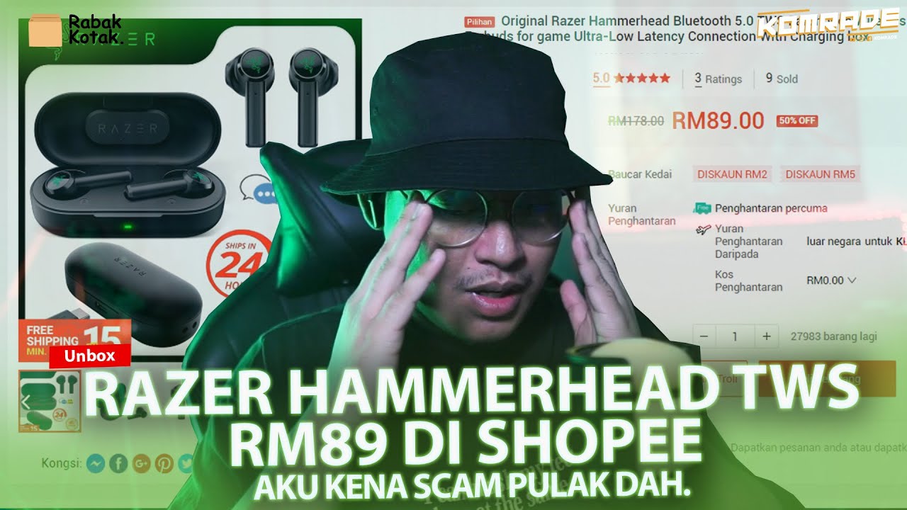 RAZER HAMMERHEAD TWS RM89 DI SHOPEE. AKU KENA SCAM PULAK DAH.