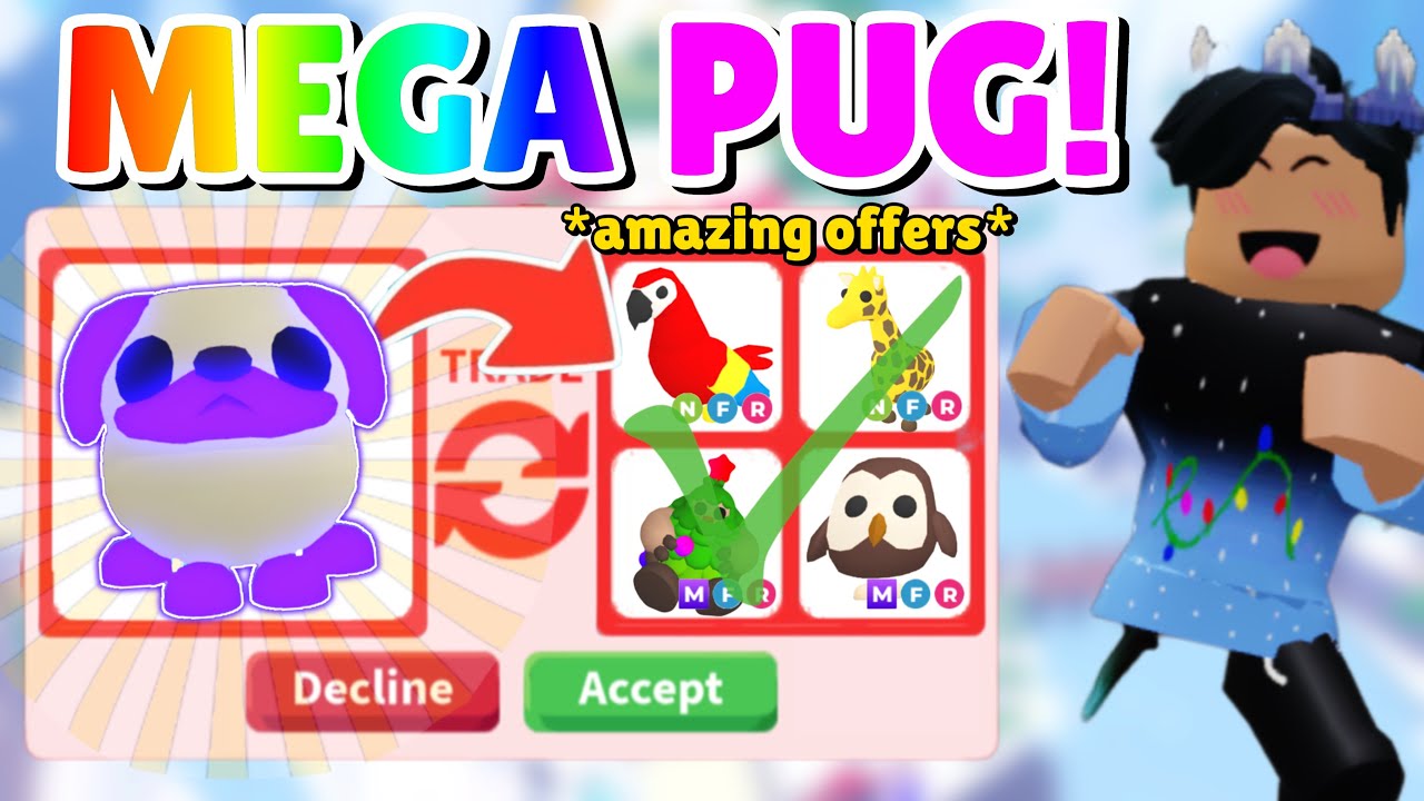 🌈🐶 *HUGE WIN* TRADING MEGA SNOWBALL PUG IN ADOPT ME! (ROBLOX)