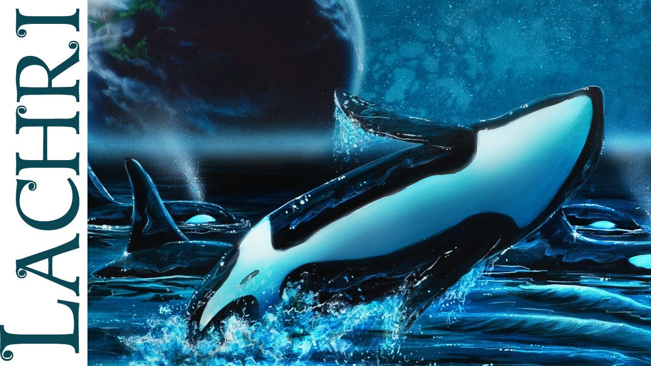 Speed Painting surreal Orca / killer whales in acrylic & airbrush - Time Lapse Demo by Lachri